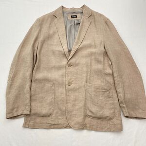 Neiman Marcus Linen Blazer Jacket Beige Elbow Patches Career Academia Mens XL